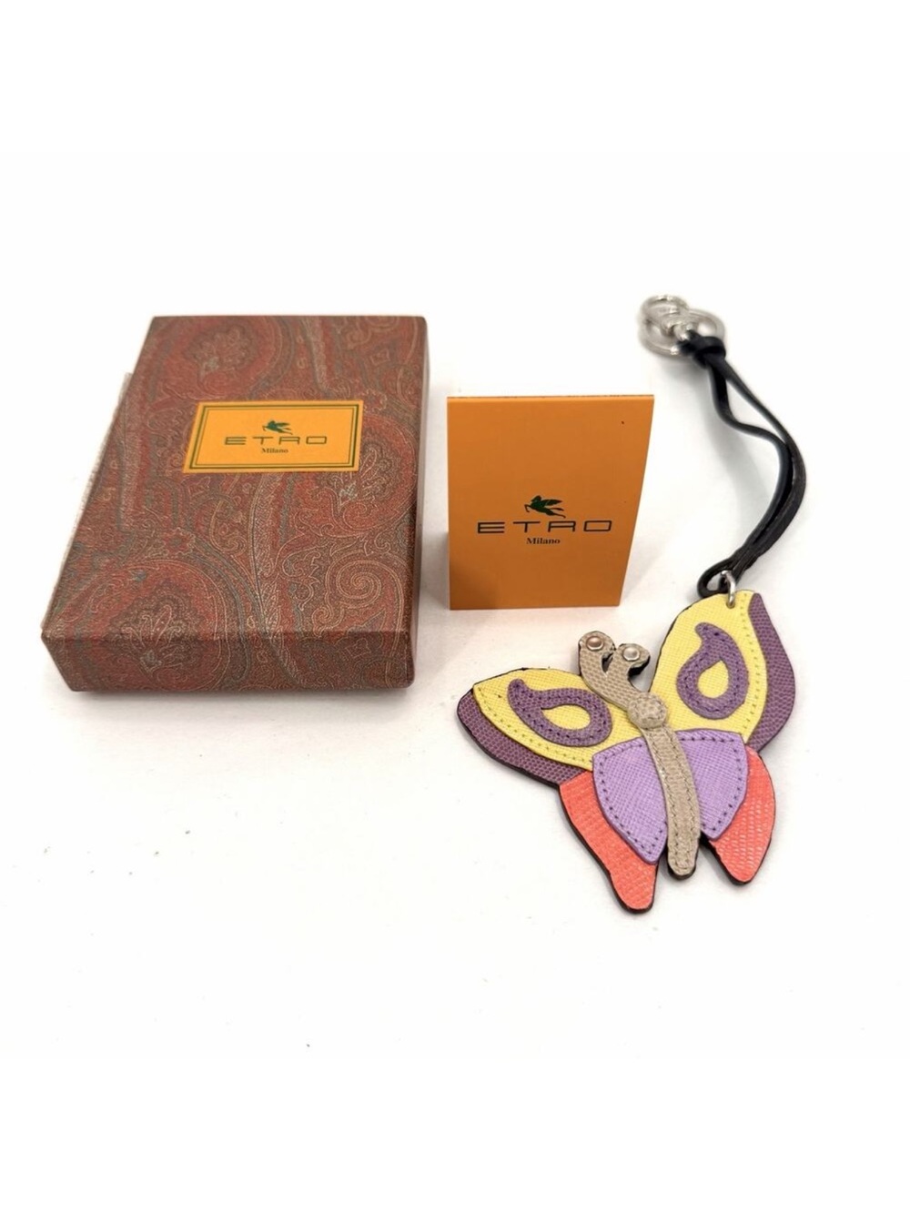 ETRO Milano Italy Leather Butterfly Key Chain Bag Charm In Original Box